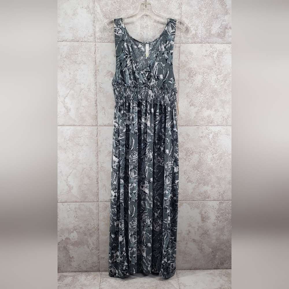 A Line Elastic Empire Waist Paradise Contour Maxi Dress Sleeveless Sundress Sz M